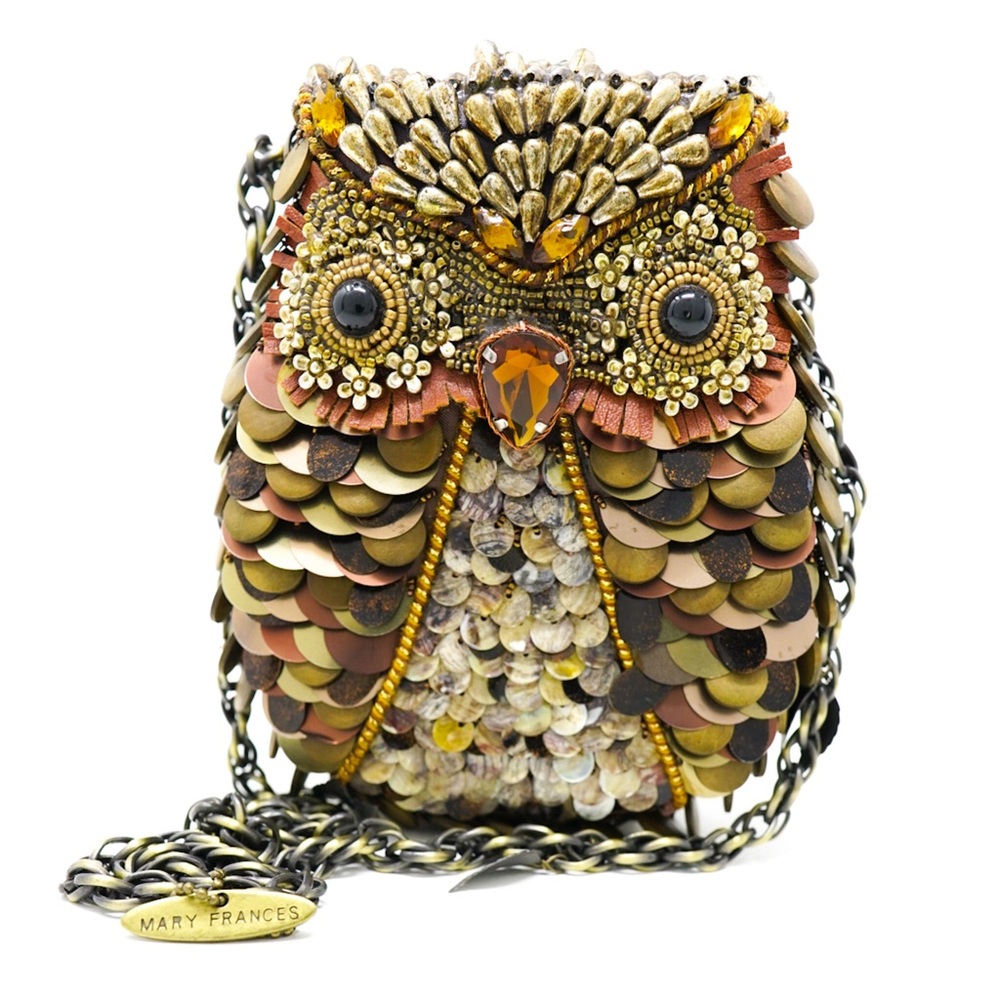 MARY FRANCES What A Hoot Beaded Owl Shoulder Bag